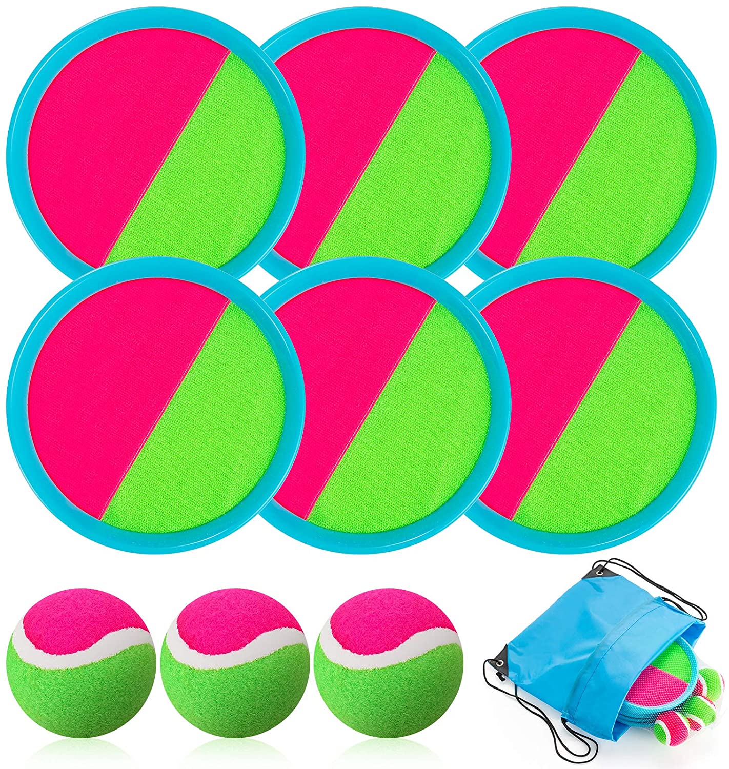 Aoibrloy Toss Catch Ball Set, 3 Set Catch Game for Kids with 6 Paddles and  3 Balls, Catch Game Toys Outdoor Paddle Ball Beach Games Gift for Kids and